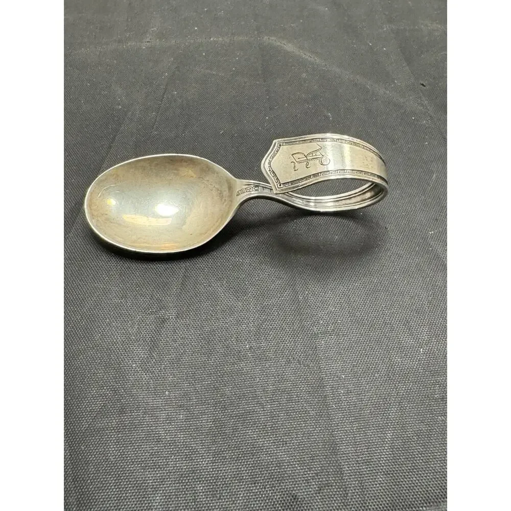 Vintage SSMC Sterling Silver Baby Spoon Bent Handle Monogram R Small 3.5